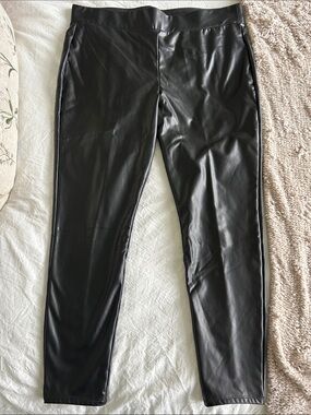 LOFT Black Faux Leather Leggings with Stitch Detail